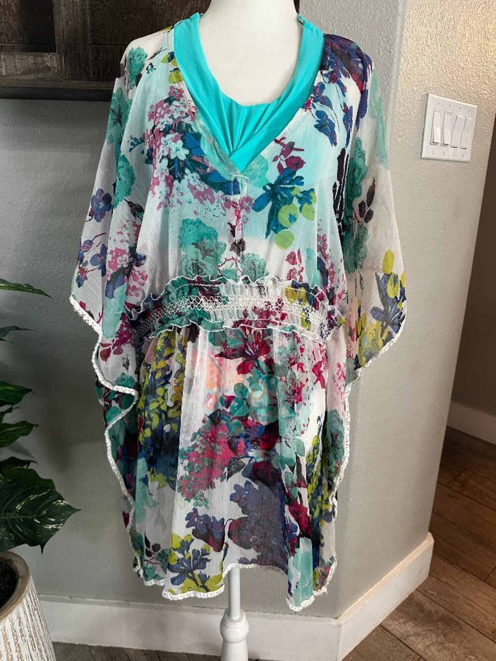Steve Madden Floral Kaftan Swim Cover-Up M/L